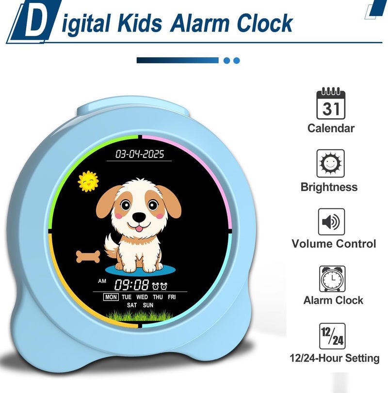 Sinoviwe Kids Alarm Clock Sun & Moon& Dog LED Display with Day & Date OK to Wake Clock with Night Light for Kids Children's Sleep Trainer Gift for Boy and Girls - Image 5